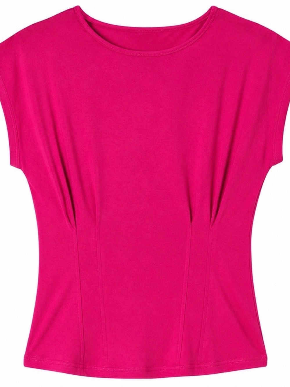 Zenana Gathered Waist Round Neck Top Pink Cap Sleeve Stretch Tee Large NWT